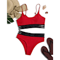 Miniatyrbild 3 av 5: Push-up bikini med mesh-insats & hög midja Röd L