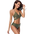 Pikkukuva 3 / 5: Push-up bikinin setti tummassa värissä, halter-kauluksella, oliivinvihreä M