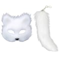 Miniatyrbillede 1 af 5: REMAKE Kunstig Ræv Halefigur Kattemaske Therian Maske og Hale Halloween Cosplay Party - WELLNGS Hvid