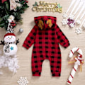 Miniatyrbild 3 av 4: Baby Juldräkt, pojkar och flickor långärmad huvad dragkedja jumpsuit julkläder (0-6 månader)
