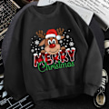 Miniatyrbillede 1 af 5: (Premium Sweatshirt) Sød Juletrøje med Print til Kvinder, Efterår/Vinter, Lækker Fleece, Langærmet, Casual, Rundhals, Sort, Str. S