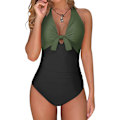 Miniatyrbillede 2 af 5: Dametummy Control Monokini Badetøj Grøn+sort M