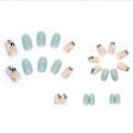 Miniatyrbilde 4 av 5: Mandelformede Trykte Negltips Medium Kunstige Negltips med Blomstermønster Grønne Negltips for Kvinner 24 stk/sett