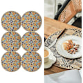 Pikkukuva 1 / 5: Boho PVC pyöreät tabletit ruokapöydälle, 6 kpl, Mandala-tabletit, pestävät, lämmönkestävät, juutti retro pöytäkoriste(et)