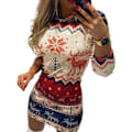 Miniatyrbillede 2 af 5: Kvindes Langærmet Mode Casual Juleprint Bodycon Kjole Rundhals Rundhals XL