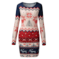 Miniatyrbillede 3 af 5: Kvindes Langærmet Mode Casual Juleprint Bodycon Kjole Rundhals Rundhals XL