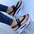 Pikkukuva 3 / 5: Naisten Platforma Thong-Sandaalit, Yksivärinen Kirjainsolkihihna Slingback-Kengät, Ulkoilma Kesäsandaalit
