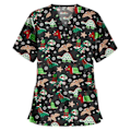 Miniatyrbillede 1 af 4: Jule-Sygeplejerske Uniform Scrub Kortærmet T-shirt Jule-Blouse Tee Tops XL Dinosaur Sort