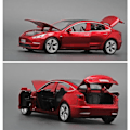 Miniatyrbilde 5 av 5: REMAKE 1:32 Tesla Model 3 Lekebil i Metall med Lys- og Lydeffekter, Lekebil for Gutter Gave Modell 3 Rød