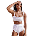 Miniatyrbild 1 av 4: Bikini för kvinnor med hög midja - Sexig enfärgad baddräkt LC433716 - Vit XL