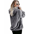 Miniatyrbillede 5 af 5: Dame Hoodie Teddy Fleece Trøje Efterår Vinter Mørkegrå XL