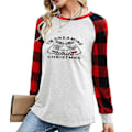 Miniatyrbillede 2 af 3: Hhcx - Kvinders Juletrykte Langærmet Bluse Ternet T-shirt Løstsiddende Tee Tops Hvid S