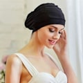Miniatyrbilde 1 av 5: Svømmehette for kvinner, svømmehette for langt hår, spandexhette, turbanhetter, svart