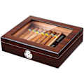 Miniatyrbillede 2 af 3: REMAKE Håndlavet Cigarkasse, Ceder Cigarkasse til Skrivebord med Luftfugter og Hygrometer, Glaslåg