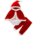 Miniatyrbild 2 av 5: Julkläder för nyfödda och småbarn - Santa-dräkt med huva + långärmad body + byxor - Festkläder för jul - Present 12-18 månader