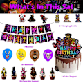 Pikkukuva 4 / 4: Five Nights at Freddy's -teemaiset syntymäpäiväjuhlatarvikkeet, kauhupelipallot, cupcake-koristeet, kakunkoristeet, bannerikoristeet