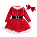 Miniatyrbilde 2 av 5: Ny Jentekjole Jul Fleece Lang Erme Stjerne Mesh Kjole Barn
