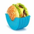 Miniatyrbillede 2 af 5: Burgerholder, genanvendelig hamburger hurtigboks, udvidbar hamburger uden rod, hamburger i silikone blå