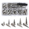 Miniatyrbild 2 av 5: REMAKE 70 Set Silverfärgade Blandade Formar Spikar och Nitar Konformade Haken Spikar Läder Nitar Kit för Kläder Skor B Silver