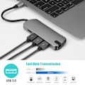 Pikkukuva 5 / 5: 8-in-1 USB-C-keskitin USB 3.0:lla, HDMI:llä, RJ45:llä, SD/TF-kortinlukijalla, 100W PD-latauksella