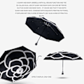 Miniatyrbillede 5 af 5: Camellia Automatisk Paraply Kvinder Mænd Foldbar Anti-UV Transparent Parasol, Sort Camellia