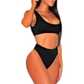 Miniatyrbillede 4 af 5: 2-delt bikini med crop top & høj talje 01 - sort M