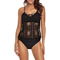 Miniatyrbillede 2 af 4: Sporty 2-delt tankini med push-up sort front cross 40