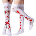 Miniatyrbilde 2 av 4: REMAKE Strømper for kvinner Høystrømper for Halloween Cosplay Kostyme 2 par (Blod-farget) Hvit og rød