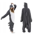 Miniatyrbillede 2 af 3: Langærmet Casual Tegneserie Onesie Pyjamas Grå Haj Sød Hjemmetøj Med Hætte M