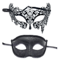 Miniatyrbild 2 av 5: 2 par maskeradmasker set svarta halvmasker kompatibla med dansfest