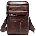 Miniatyrbillede 2 af 4: Mobiltelefon Skuldertaske Læder, Mobiltelefon Bælteholder, 6,5 Tommer Læder Crossbody Taske til Mænd Kaffe