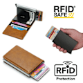 Miniatyrbilde 2 av 5: PopUp Smart kortlomme skyver frem 8 kort RFID-NFC Sikker Brun