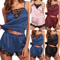 Pikkukuva 5 / 5: REMAKE Naisten hihattomat pyjama-asu Cami-top + shorts Pajamas musta S