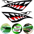 Miniatyrbillede 1 af 5: REMAKE Hajtandsmund Dekaler Sticker Kajak Båd Fiskeri Kano Grafik
