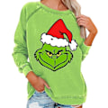 Miniatyrbillede 2 af 3: Kvinders Juletrøje med Grinch-print, Langærmet Sweatshirt, Juletrøje, Tunika, Toppe EC