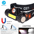 Miniatyrbillede 3 af 3: Hovedelygte Udendørs Camping Bærbar Mini Cob Led Hovedelygte USB Opladning Fiskeri Spotlight Lommelygte 2 Tilstande Indbygget 18650 Batteri