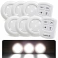 Miniatyrbilde 1 av 5: Trådløs LED-pucklampe med fjernkontroll, 5 dagslys, hvit LED, 30 minutters timer, pantry, benk, 6-pakning