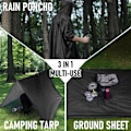 Miniatyrbillede 3 af 5: Multifunktionel regnponcho med hætte / camping presenning / beskyttelse til vandreture camping Sort