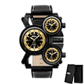 Miniatyrbillede 4 af 5: REMAKE Punk stil mænd ure Oulm 1167 Ny Retro Mand Kvarts Ur Unik 3 Tidszone Kvarts Ur Læder Mand Militær Armbåndsur sort