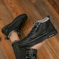 Miniatyrbild 5 av 5: REMAKE Herrskor Stövlar Vinter Hög Topp Läder Skor Mode Bomulls Skor Mode Stövlar Business Casual Utomhus Skor Man Sneakers Ny svart 43