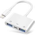 Miniatyrbillede 1 af 5: Lightning til USB 3.0 Adapter, USB 3.0 Kameraadapter Kompatibel med iPhone iPad, iPhone USB Adapter med 2 USB 3.0 og 1 Opladningsport, Ingen App...