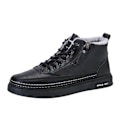 Miniatyrbillede 2 af 5: REMAKE Mænd Støvler Vinter Høj Top Læder Sko Mode Bomuld Sko Mode Støvler Business Casual Udendørs Sko Mand Sneakers Ny sort 43