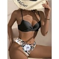 Miniatyrbillede 3 af 4: Push-up bikini med sjalbluse & højtaljede bukser Sort XL