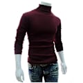 Miniatyrbilde 1 av 3: Hettegenser i strikk for menn - Polo-stil, rulleskjorte Wine Red M