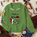Miniatyrbilde 1 av 3: God Jul Santa Grinch V-hals Glidelås Genser Kvinner Jul Morsom Grønn Trykk Lang Ermet Pullover Topper stil 2 S