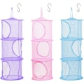 Miniatyrbillede 1 af 5: Pcs Opbevaringsnet til Børn (Pink, Lilla, Blå - 75*27 cm), Foldbar Netkurv med S-krog til Fyldte Dyr Små Tøj Underbukser Sokker