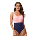 Miniatyrbillede 1 af 5: En-delt bikini med trekantdesign i farveblok Pink/Tibetansk grøn XL