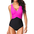 Miniatyrbilde 3 av 5: Badedrakt for kvinner, V-hals monokini med push-up og U-rygg, Rosa-1 L