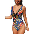 Miniatyrbillede 2 af 5: Dames Wrap Plunging V-Hals Sheer Mesh Badedragt Blå M