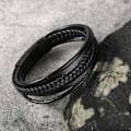 Miniatyrbillede 3 af 5: REMAKE Flettet læderarmbånd til mænd Sort